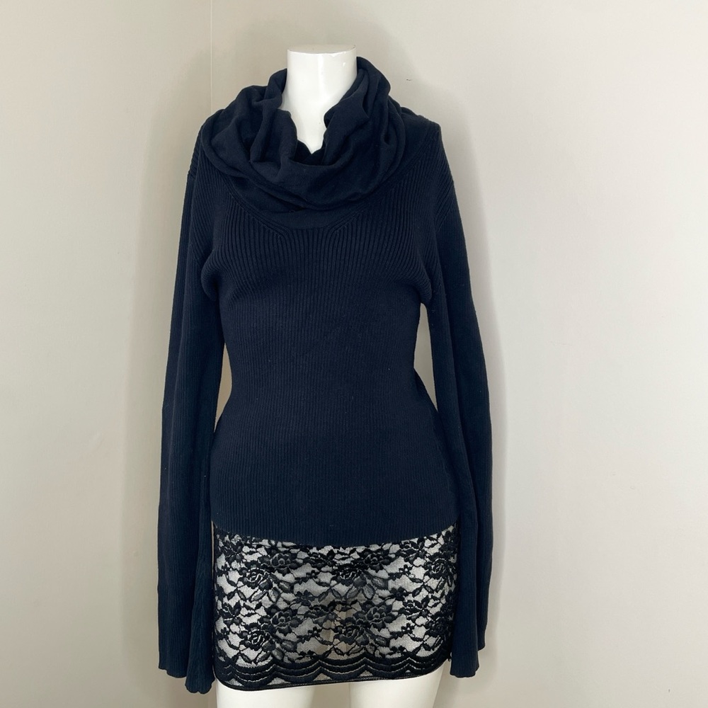 Vintage 90s Newport News top Womens black ribbed cowl neck sweater L